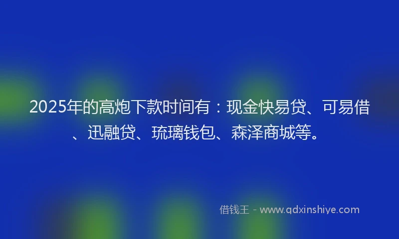 2025年的高炮下款时间有：现金快易贷、可易借、迅融贷、琉璃钱包、森泽商城等。
