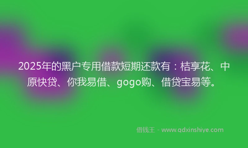 2025年的黑户专用借款短期还款有：桔享花、中原快贷、你我易借、gogo购、借贷宝易等。