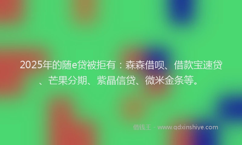 2025年的随e贷被拒有：森森借呗、借款宝速贷、芒果分期、紫晶信贷、微米金条等。