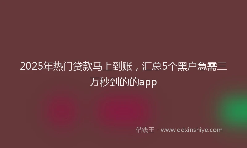 2025年热门贷款马上到账，汇总5个黑户急需三万秒到的的app