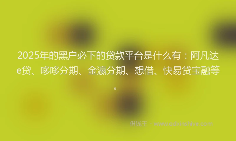 2025年的黑户必下的贷款平台是什么有：阿凡达e贷、哆哆分期、金瀛分期、想借、快易贷宝融等。