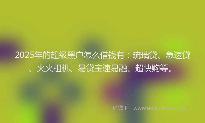 2025年的超级黑户怎么借钱有：琉璃贷、急速贷、火火租机、易贷宝速易融、超快购等。