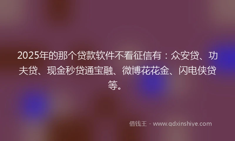 2025年的那个贷款软件不看征信有：众安贷、功夫贷、现金秒贷通宝融、微博花花金、闪电侠贷等。