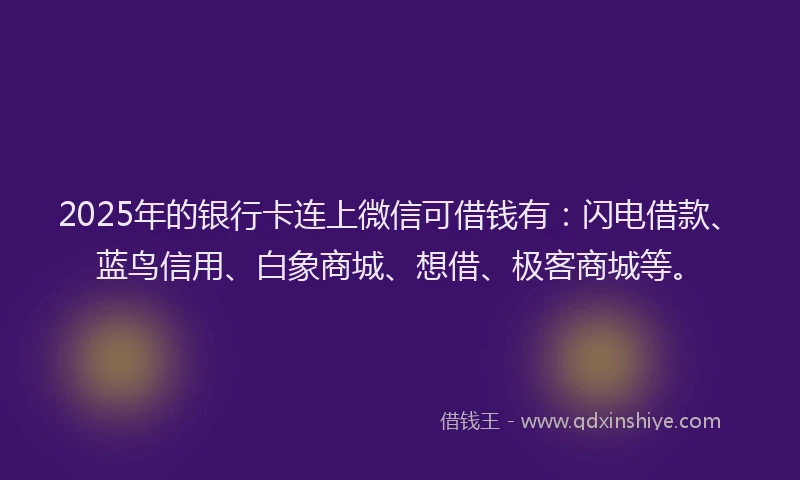 2025年的银行卡连上微信可借钱有：闪电借款、蓝鸟信用、白象商城、想借、极客商城等。