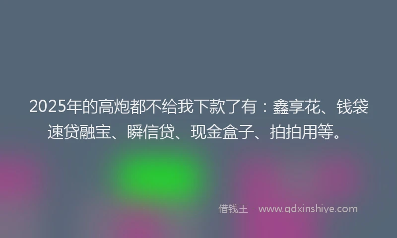 2025年的高炮都不给我下款了有：鑫享花、钱袋速贷融宝、瞬信贷、现金盒子、拍拍用等。