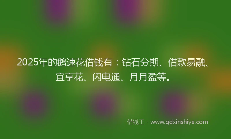 2025年的鹅速花借钱有：钻石分期、借款易融、宜享花、闪电通、月月盈等。
