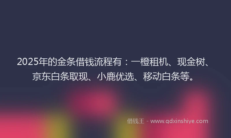 2025年的金条借钱流程有：一橙租机、现金树、京东白条取现、小鹿优选、移动白条等。