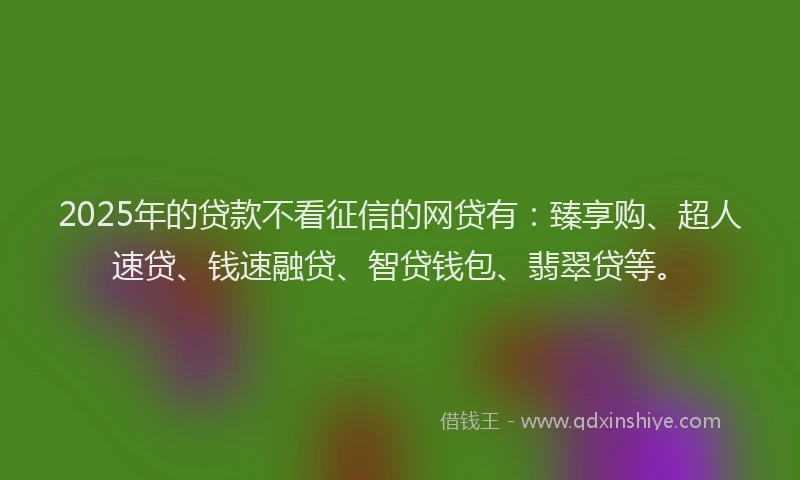 2025年的贷款不看征信的网贷有：臻享购、超人速贷、钱速融贷、智贷钱包、翡翠贷等。