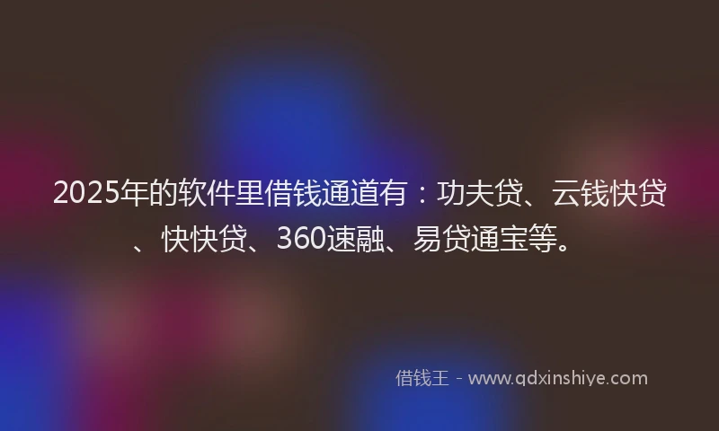2025年的软件里借钱通道有：功夫贷、云钱快贷、快快贷、360速融、易贷通宝等。