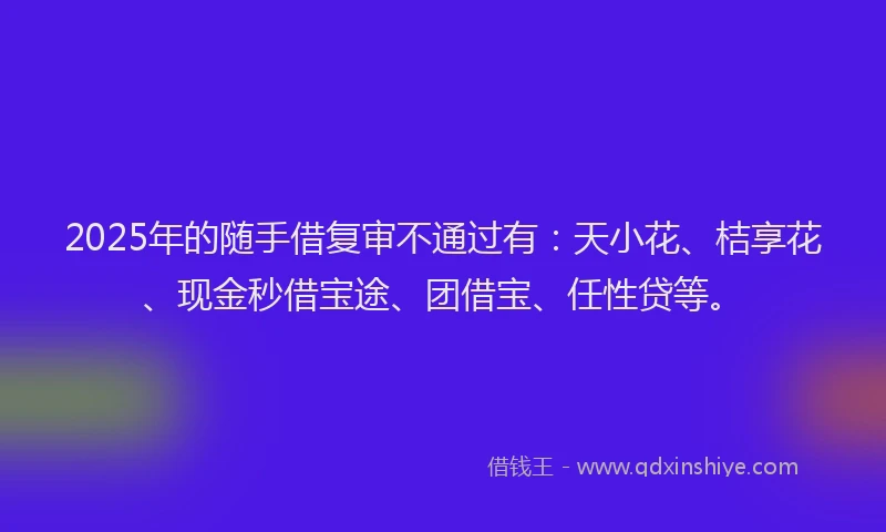 2025年的随手借复审不通过有：天小花、桔享花、现金秒借宝途、团借宝、任性贷等。