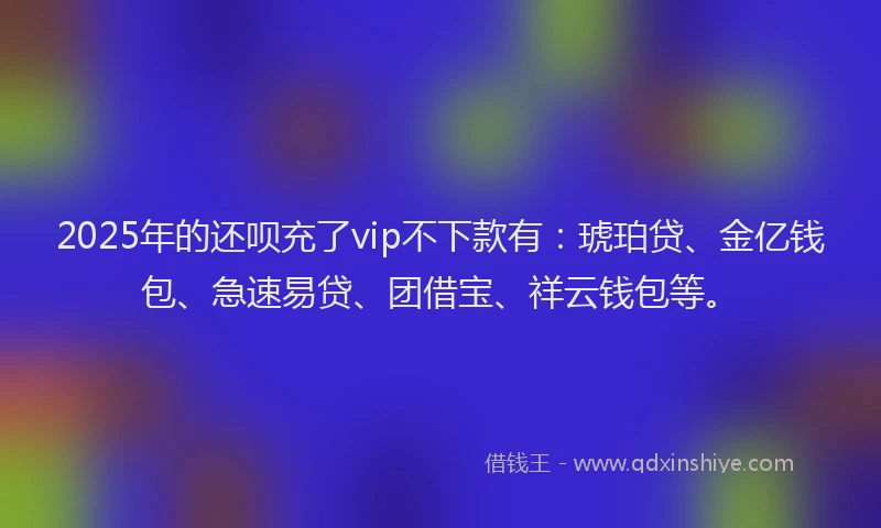 2025年的还呗充了vip不下款有：琥珀贷、金亿钱包、急速易贷、团借宝、祥云钱包等。
