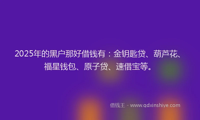 2025年的黑户那好借钱有：金钥匙贷、葫芦花、福星钱包、原子贷、速借宝等。