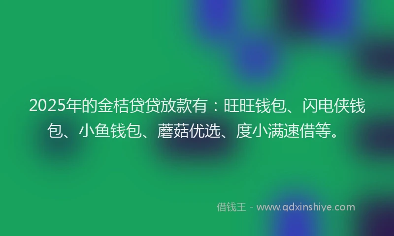 2025年的金桔贷贷放款有：旺旺钱包、闪电侠钱包、小鱼钱包、蘑菇优选、度小满速借等。
