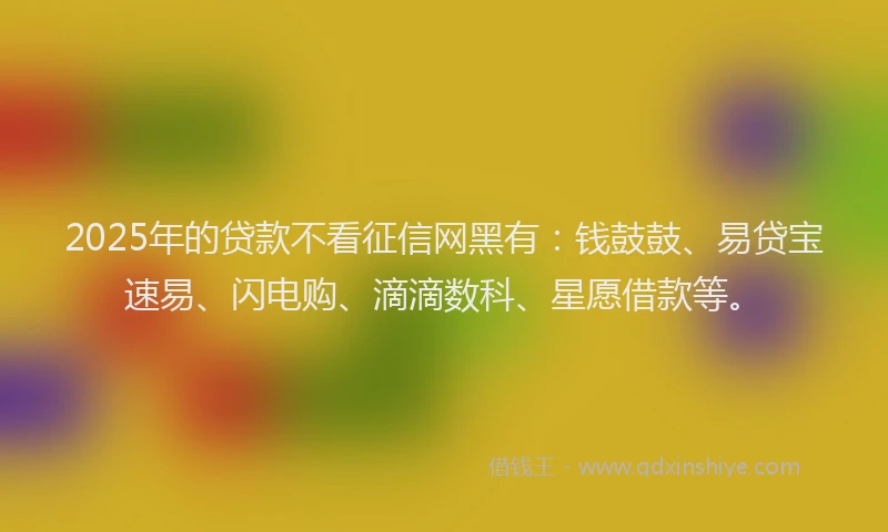 2025年的贷款不看征信网黑有：钱鼓鼓、易贷宝速易、闪电购、滴滴数科、星愿借款等。