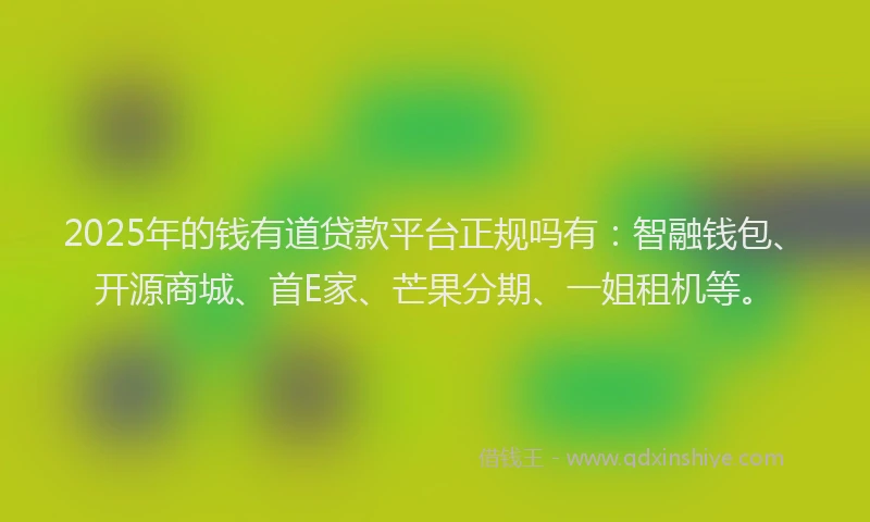 2025年的钱有道贷款平台正规吗有：智融钱包、开源商城、首E家、芒果分期、一姐租机等。