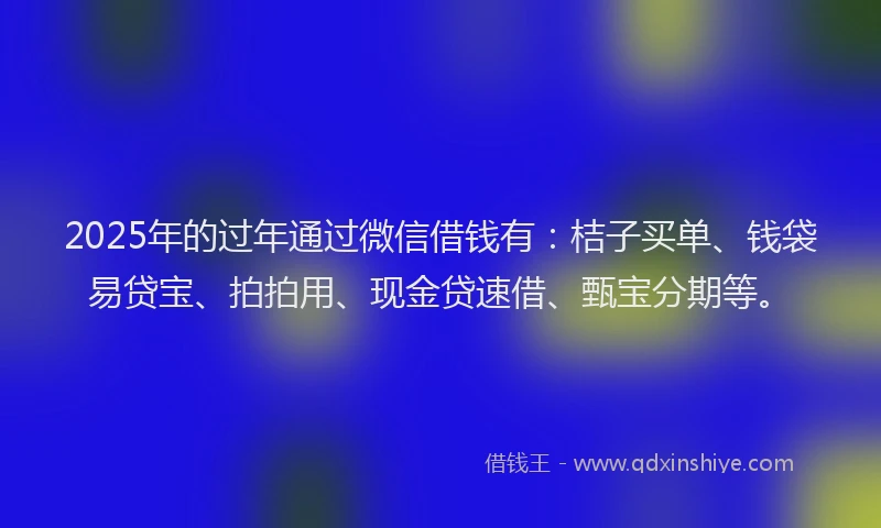 2025年的过年通过微信借钱有：桔子买单、钱袋易贷宝、拍拍用、现金贷速借、甄宝分期等。