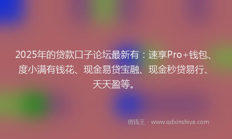 2025年的贷款口子论坛最新有：速享Pro+钱包、度小满有钱花、现金易贷宝融、现金秒贷易行、天天盈等。