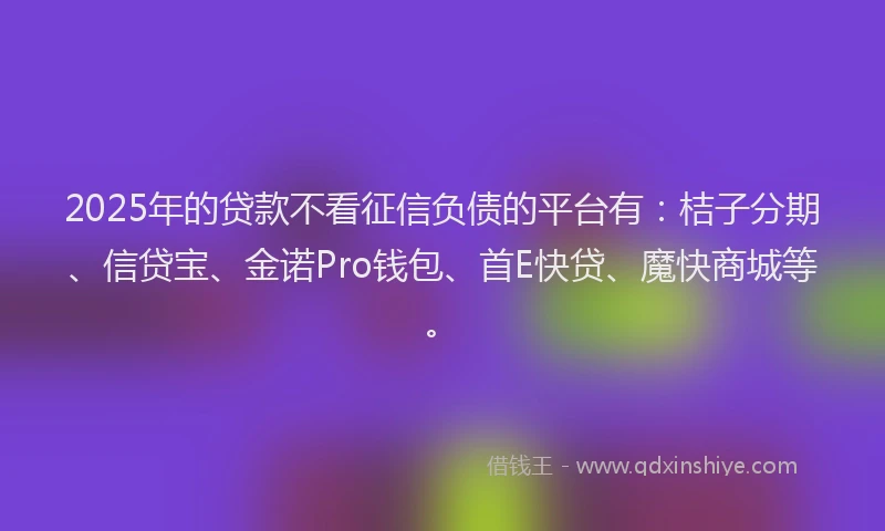 2025年的贷款不看征信负债的平台有：桔子分期、信贷宝、金诺Pro钱包、首E快贷、魔快商城等。