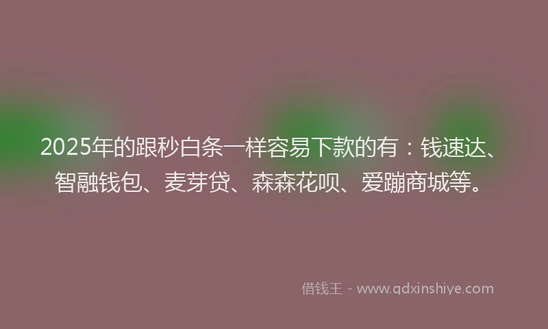 2025年的跟秒白条一样容易下款的有：钱速达、智融钱包、麦芽贷、森森花呗、爱蹦商城等。