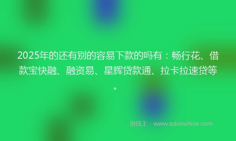 2025年的还有别的容易下款的吗有：畅行花、借款宝快融、融资易、星辉贷款通、拉卡拉速贷等。