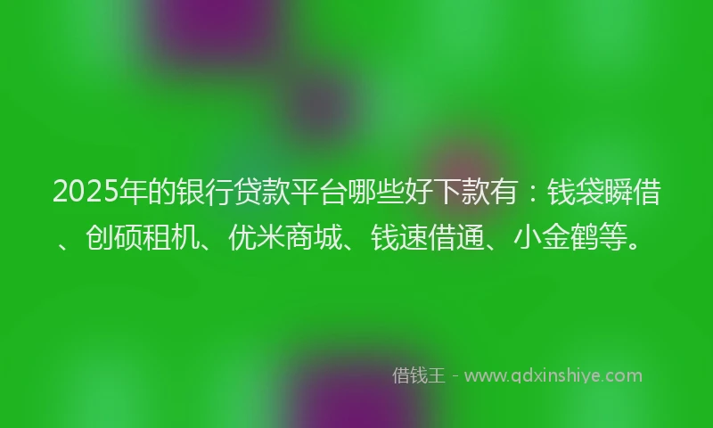 2025年的银行贷款平台哪些好下款有：钱袋瞬借、创硕租机、优米商城、钱速借通、小金鹤等。