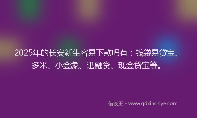 2025年的长安新生容易下款吗有：钱袋易贷宝、多米、小金象、迅融贷、现金贷宝等。