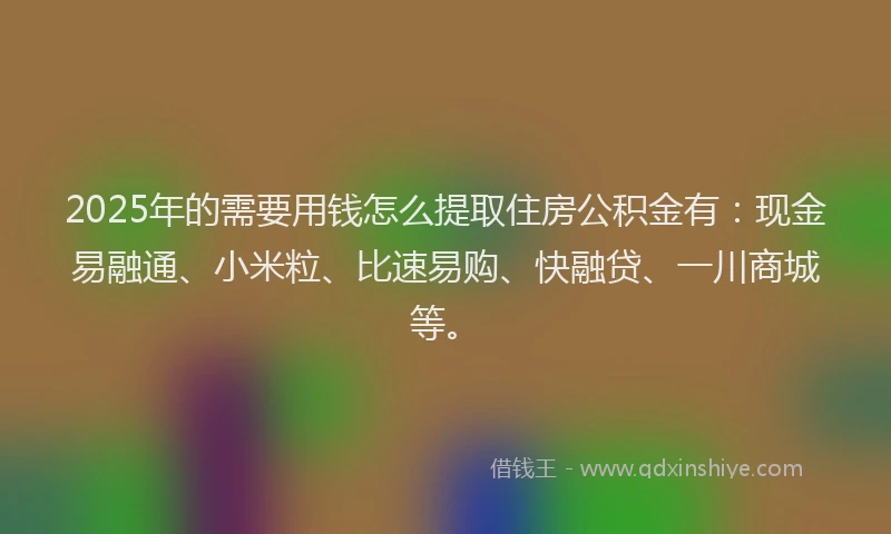 2025年的需要用钱怎么提取住房公积金有：现金易融通、小米粒、比速易购、快融贷、一川商城等。