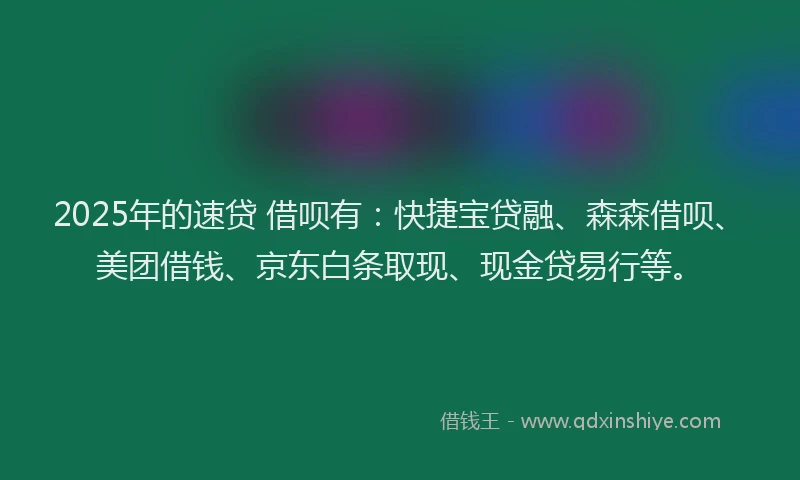 2025年的速贷 借呗有：快捷宝贷融、森森借呗、美团借钱、京东白条取现、现金贷易行等。