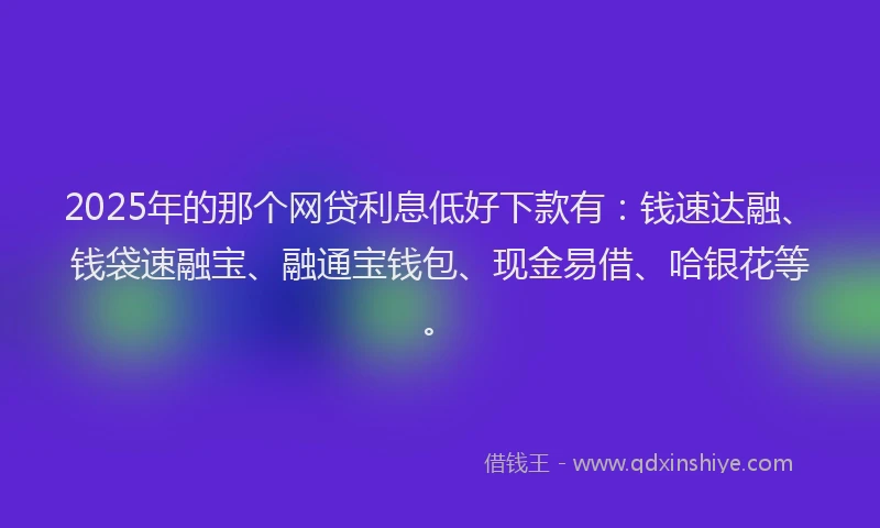 2025年的那个网贷利息低好下款有：钱速达融、钱袋速融宝、融通宝钱包、现金易借、哈银花等。