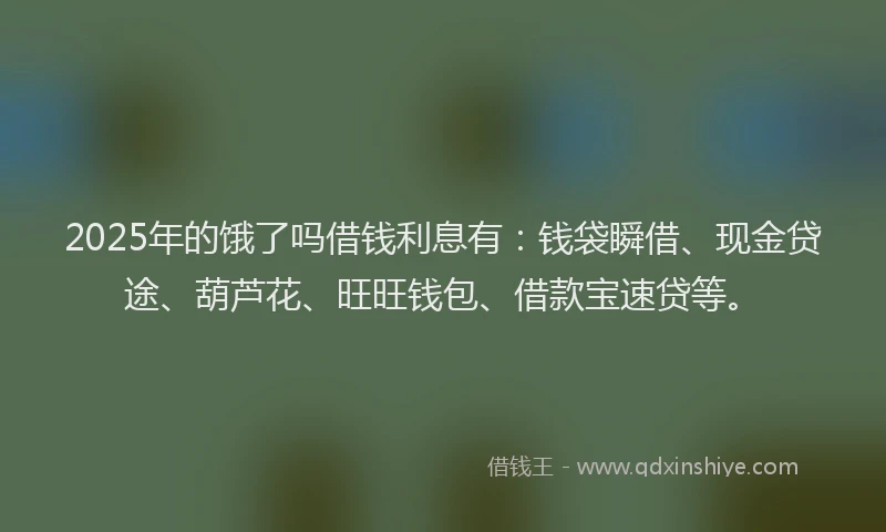 2025年的饿了吗借钱利息有：钱袋瞬借、现金贷途、葫芦花、旺旺钱包、借款宝速贷等。