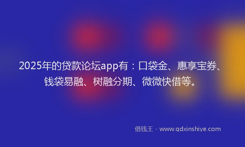 2025年的贷款论坛app有：口袋金、惠享宝券、钱袋易融、树融分期、微微快借等。