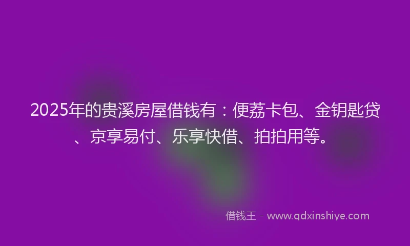 2025年的贵溪房屋借钱有：便荔卡包、金钥匙贷、京享易付、乐享快借、拍拍用等。