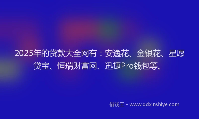 2025年的贷款大全网有：安逸花、金银花、星愿贷宝、恒瑞财富网、迅捷Pro钱包等。