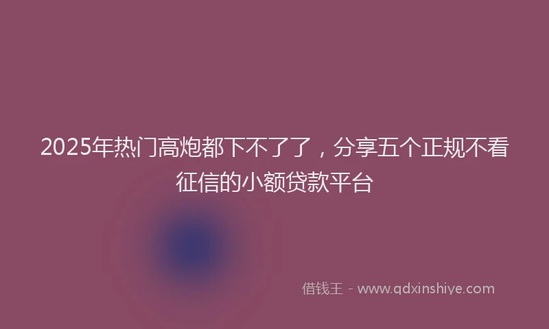 2025年热门高炮都下不了了，分享五个正规不看征信的小额贷款平台