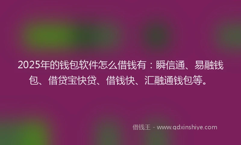 2025年的钱包软件怎么借钱有：瞬信通、易融钱包、借贷宝快贷、借钱快、汇融通钱包等。