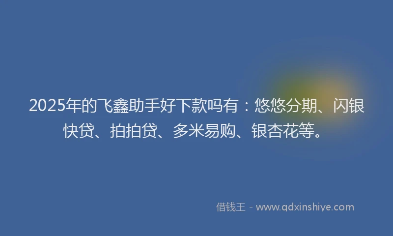 2025年的飞鑫助手好下款吗有：悠悠分期、闪银快贷、拍拍贷、多米易购、银杏花等。