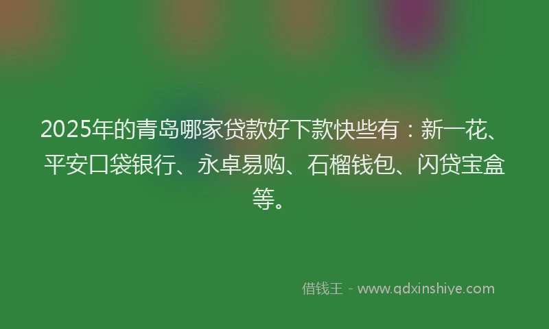 2025年的青岛哪家贷款好下款快些有：新一花、平安口袋银行、永卓易购、石榴钱包、闪贷宝盒等。