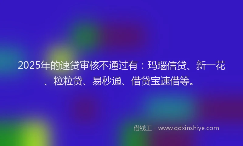 2025年的速贷审核不通过有：玛瑙信贷、新一花、粒粒贷、易秒通、借贷宝速借等。