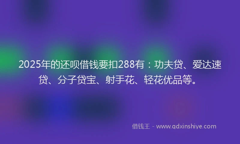2025年的还呗借钱要扣288有：功夫贷、爱达速贷、分子贷宝、射手花、轻花优品等。
