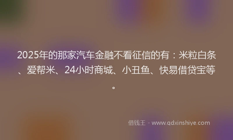 2025年的那家汽车金融不看征信的有：米粒白条、爱帮米、24小时商城、小丑鱼、快易借贷宝等。