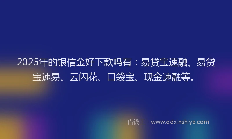 2025年的银信金好下款吗有：易贷宝速融、易贷宝速易、云闪花、口袋宝、现金速融等。