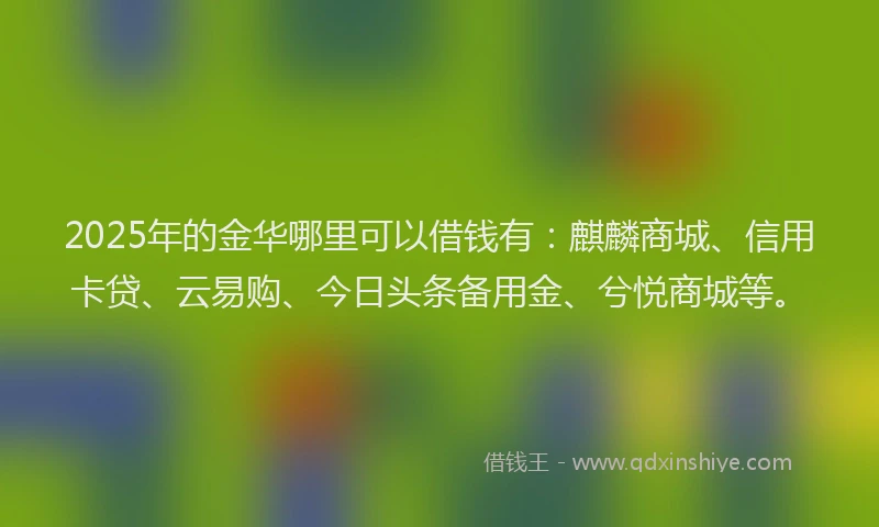 2025年的金华哪里可以借钱有：麒麟商城、信用卡贷、云易购、今日头条备用金、兮悦商城等。