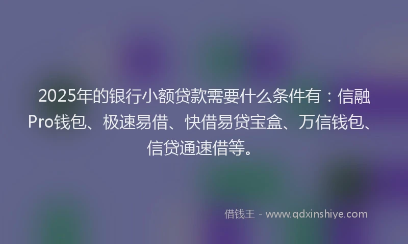 2025年的银行小额贷款需要什么条件有：信融Pro钱包、极速易借、快借易贷宝盒、万信钱包、信贷通速借等。