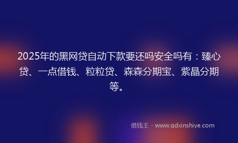 2025年的黑网贷自动下款要还吗安全吗有：臻心贷、一点借钱、粒粒贷、森森分期宝、紫晶分期等。