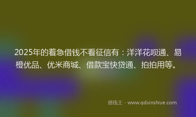 2025年的着急借钱不看征信有：洋洋花呗通、易橙优品、优米商城、借款宝快贷通、拍拍用等。