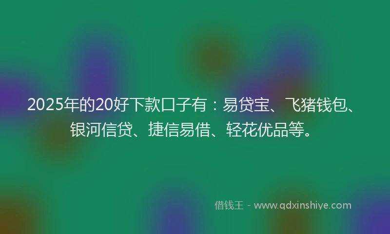 2025年的20好下款口子有：易贷宝、飞猪钱包、银河信贷、捷信易借、轻花优品等。