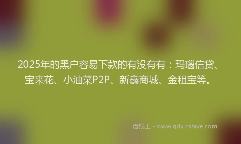 2025年的黑户容易下款的有没有有：玛瑙信贷、宝来花、小油菜P2P、新鑫商城、金租宝等。