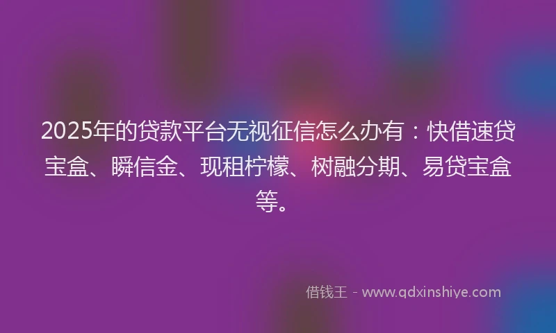 2025年的贷款平台无视征信怎么办有：快借速贷宝盒、瞬信金、现租柠檬、树融分期、易贷宝盒等。
