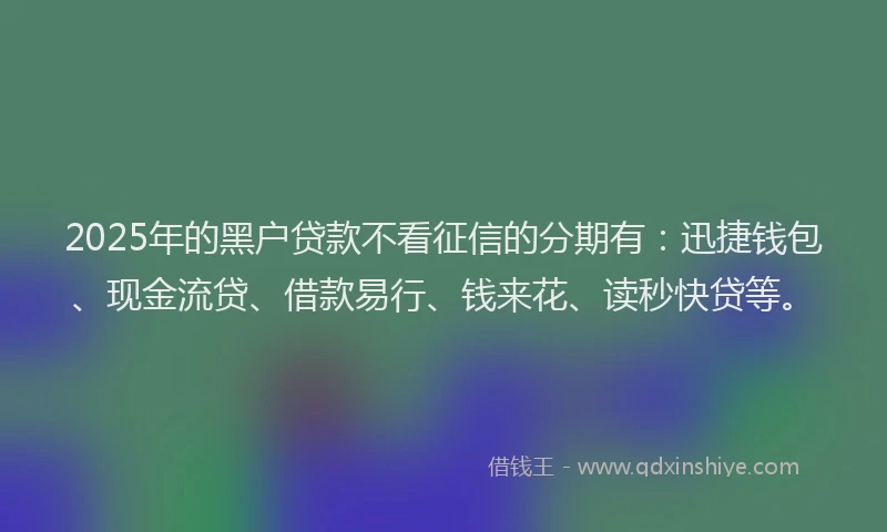 2025年的黑户贷款不看征信的分期有：迅捷钱包、现金流贷、借款易行、钱来花、读秒快贷等。