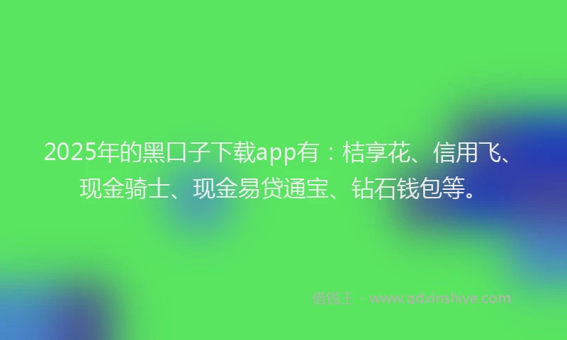 2025年的黑口子下载app有：桔享花、信用飞、现金骑士、现金易贷通宝、钻石钱包等。